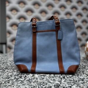 Coach Blue and Tan Tote Bag
